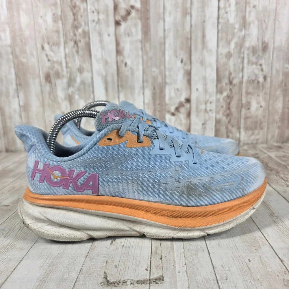 Hoka Clifton 9 Womens Running Shoes Blue Orange 1127896 ABIW Size 8.5B